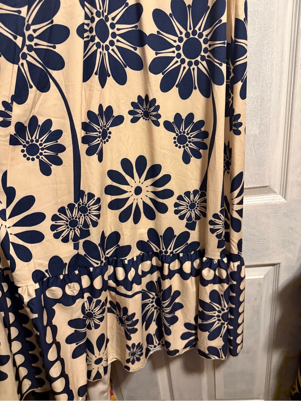 SHEIN Cream and Navy Blue Floral Maxi Dress